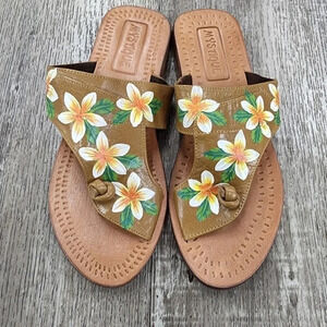 Mystique Boutique Hand Painted Leather Thong Sandals Size 6